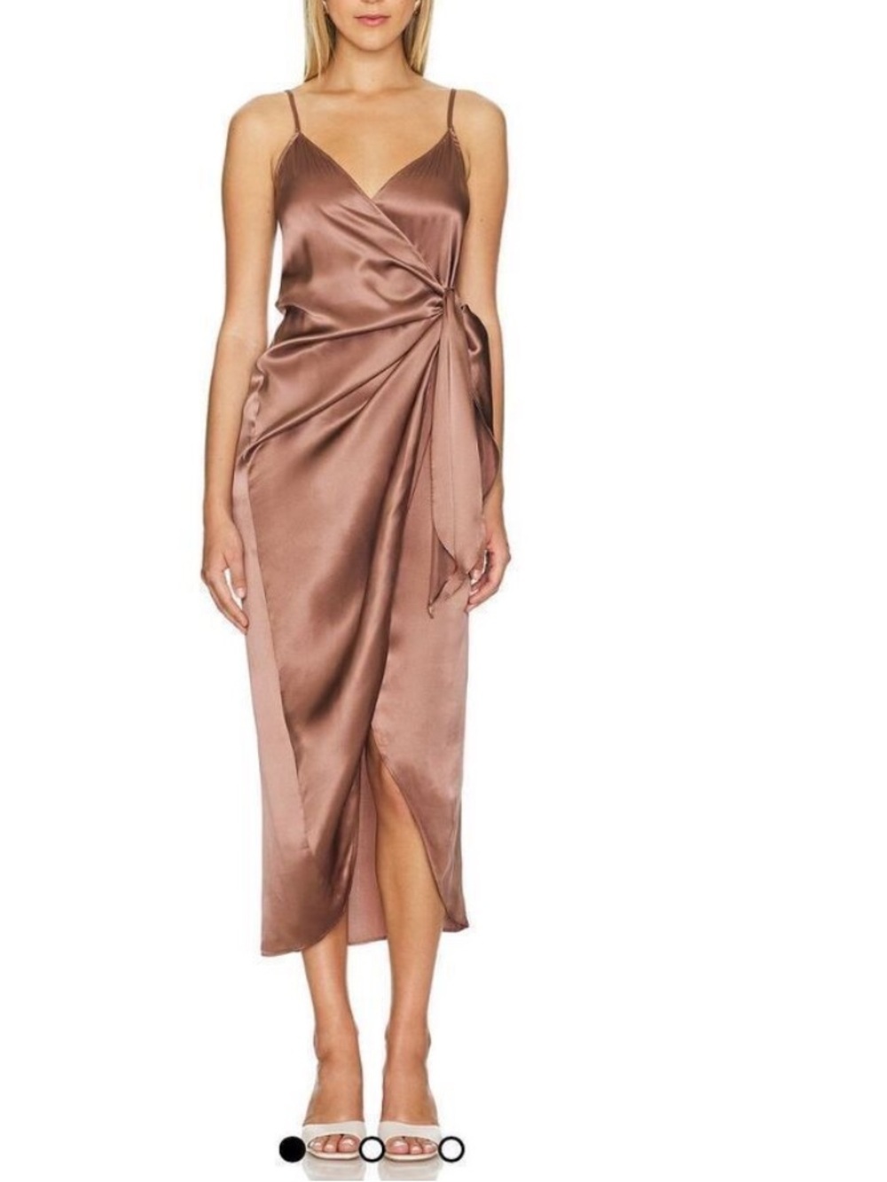 NWT L’Agence Amilia Silk V Neck Cami Wrap Dress Midi Brown Sz 8